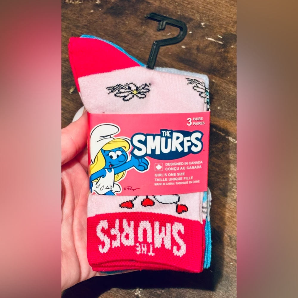3-Pack of Girls The Smurfs Themed Crew Socks Shoe Size 3-5